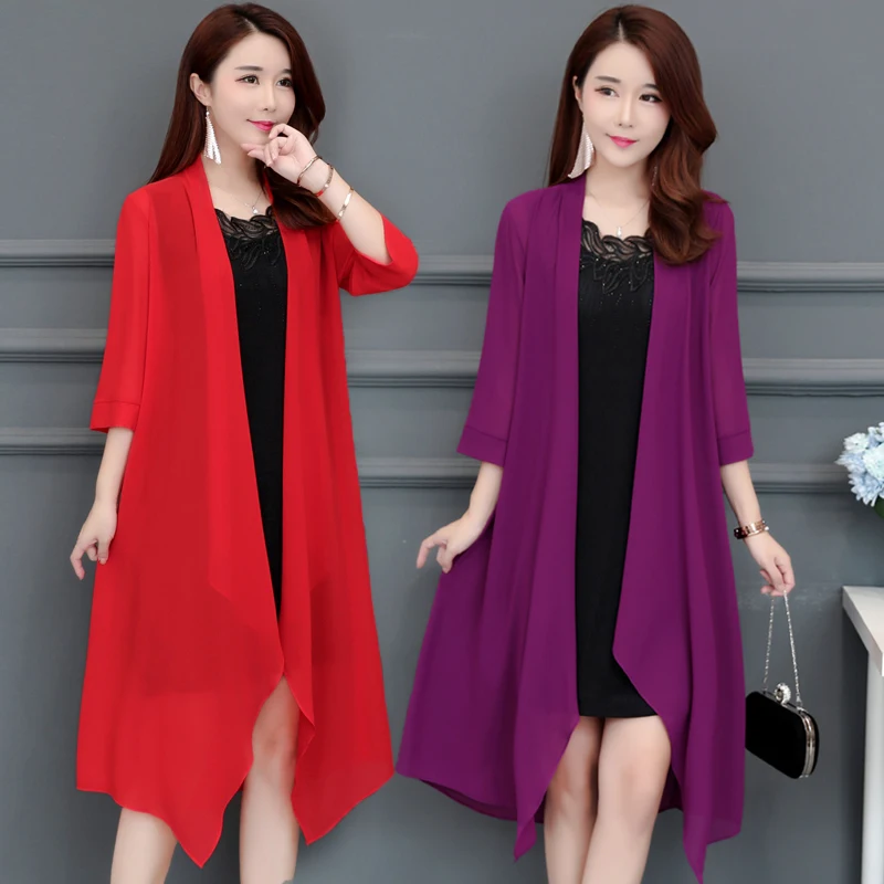 Женское шифоновый солнцезащитный пальто свободная Тонкая Шаль яркого цвета