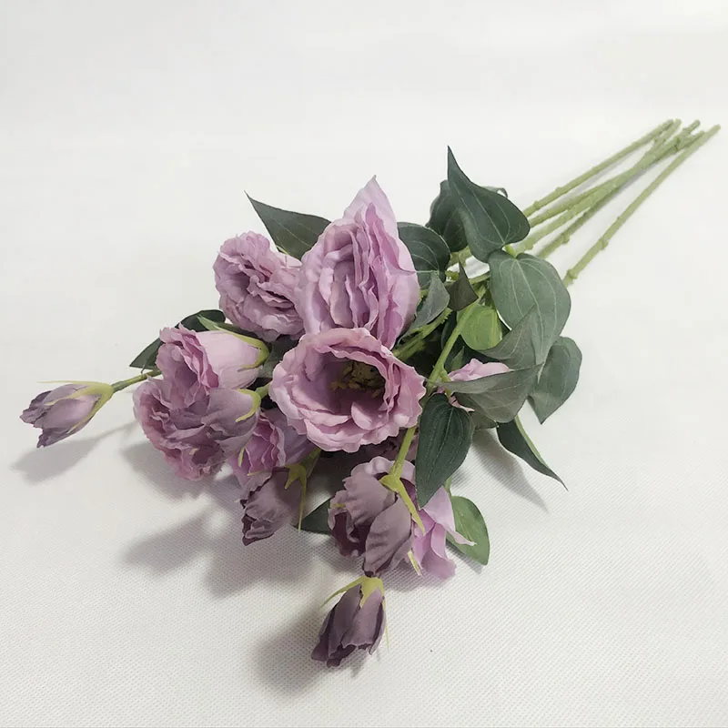 Purple 5 шт. Европейский искусственный цветок 3 головы поддельные Eustoma филиал Gradiflorus Lisianthus Слик Цветы Свадебный Домашний Декоративный букет - Цвет: Purple