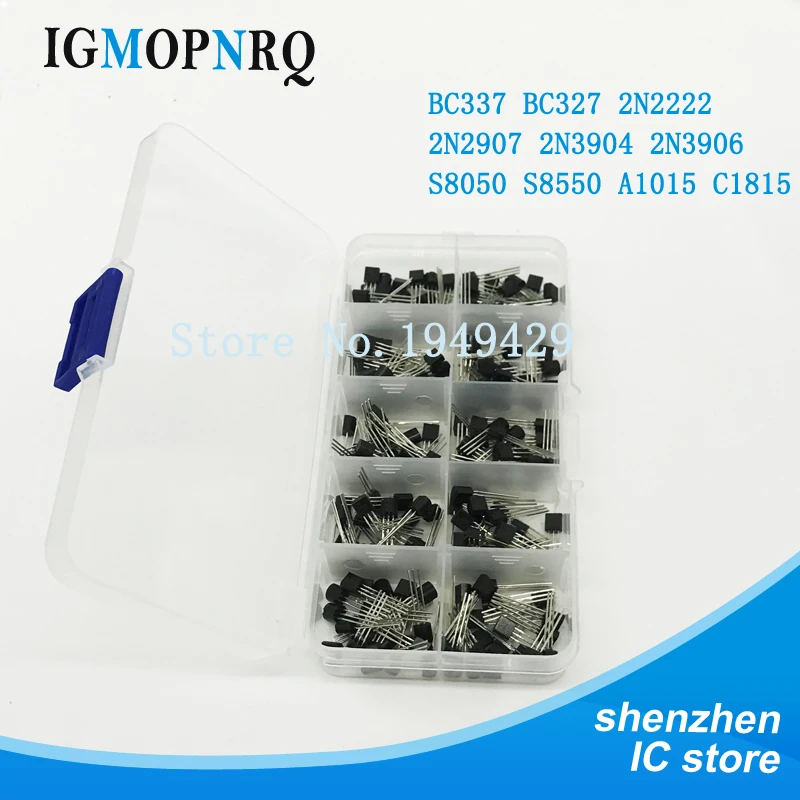 

200PCS BC337 BC327 2N2222 2N2907 2N3904 2N3906 S8050 S8550 A1015 C1815 Transistor Assortment Kit 10value Transistors Box Pack