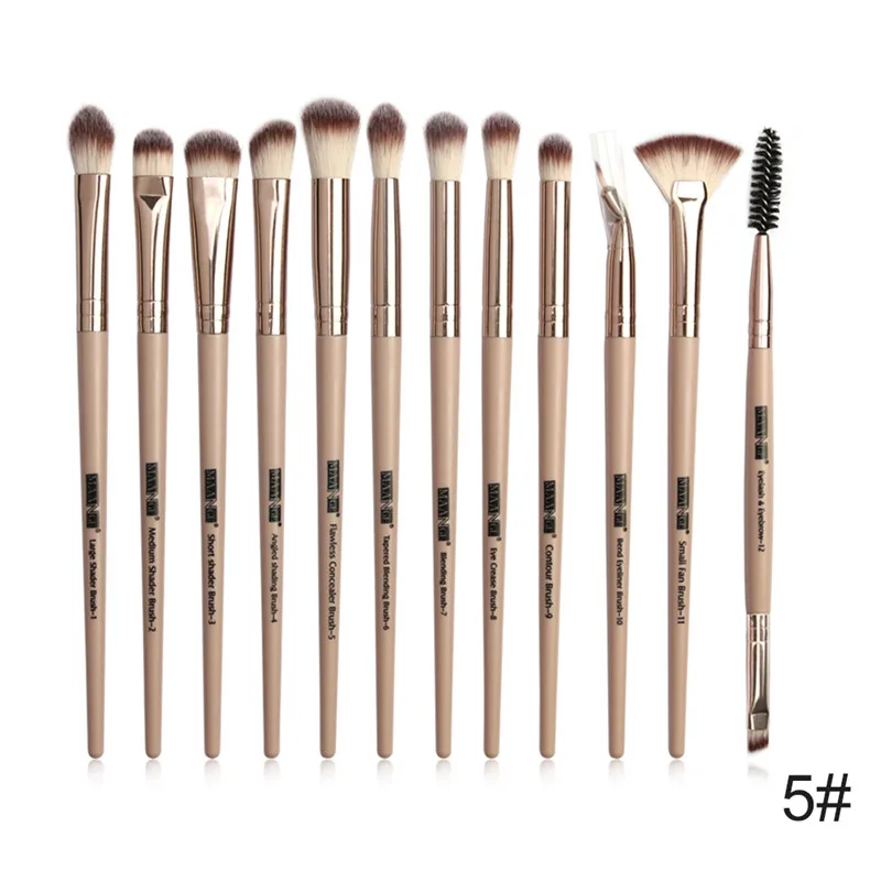Skin Pro набор кистей для макияжа 12 шт./партия растушевывание теней подводка для глаз для ресниц и бровей кисти для макияжа портативный набор кистей для макияжа глаз - Handle Color: Skin