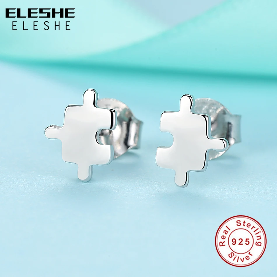 ELESHE Новое поступление подлинные 925 пробы серебряные игры головоломки серьги гвоздики серьги геометрической формы ювелирные изделия из стерлингового серебра