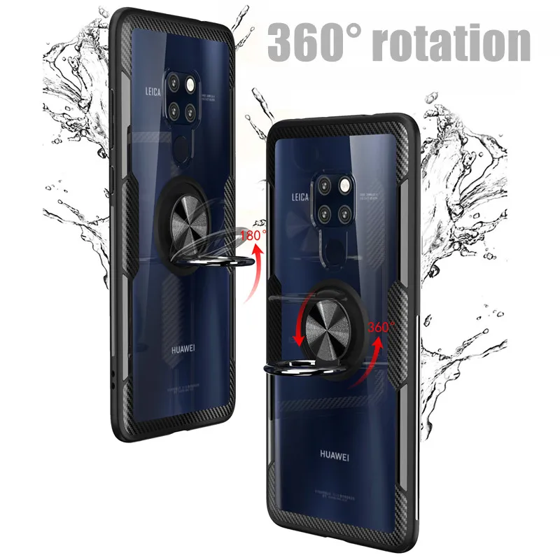 Tempered Glass Case For Huawei Mate 20 X 9 10 Pro 30 P20 Lite Finger Ring Transparent Shockproof Cover |