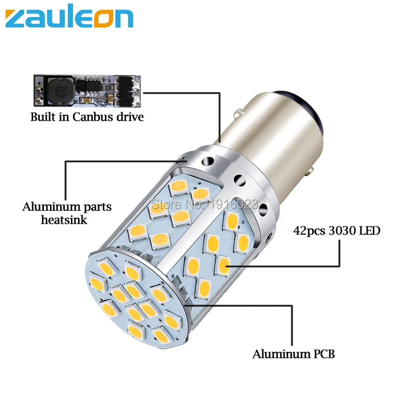 Zauleon 2 шт. Canbus безотказная 1156 PY21W BAU15S P21W BA15S Желтый Янтарный светодиодный