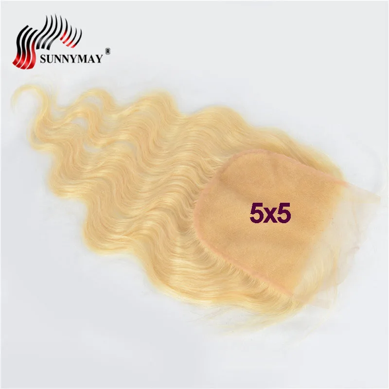 Sunnymay 5x5 блонд кружева закрытие бразильские волосы remy объемная волна 613 цвет Топ