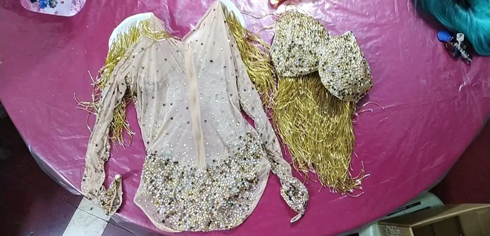 Женский костюм для танцев с золотыми кристаллами прозрачный купальник