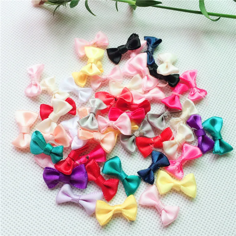 

30PCS 21*12MM Mini Small Satin Ribbon Bows Flower Appliques sew Craft Kid's cloth Lots