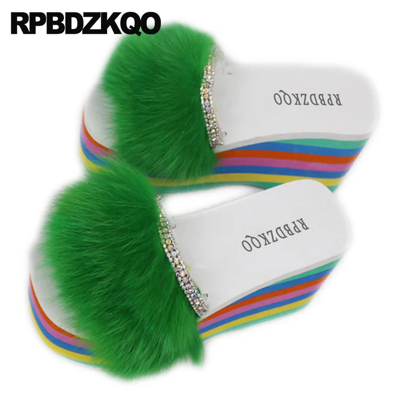 Сандалии женские на танкетке дизайнерские шлепанцы натуральный мех норки енота 5