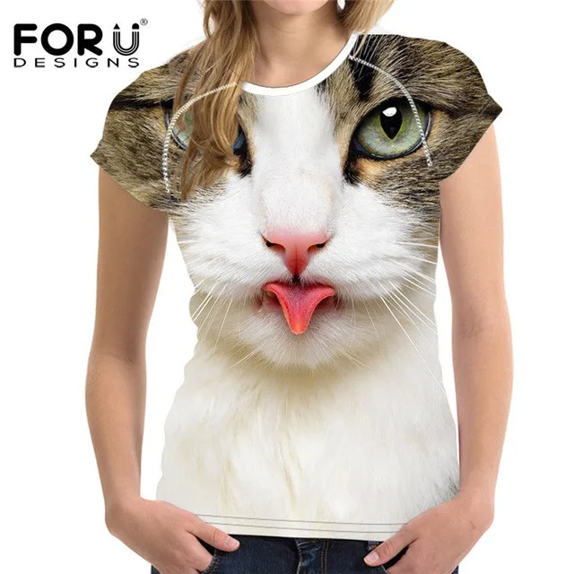 FORUDESIGNS/женская летняя футболка размера плюс S-XXL, женская футболка с 3D принтом, модная женская футболка с рисунком кота - Цвет: H1233BV