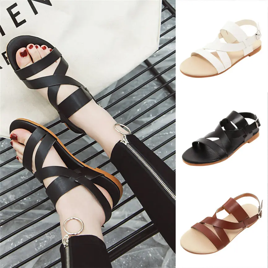 Женская обувь Летние женские сандалии Модные с ремешком и пряжкой на плоской