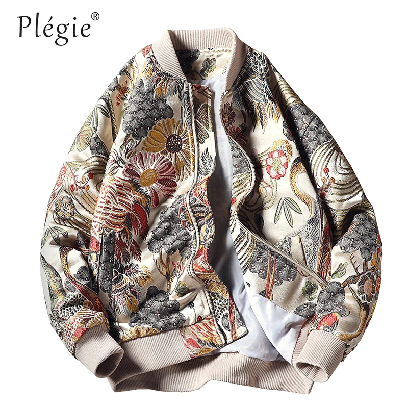 Plegie вышивкой бейсбольная куртка уличной моды 2019 осень зима молния бомбер с 4XL 5XL