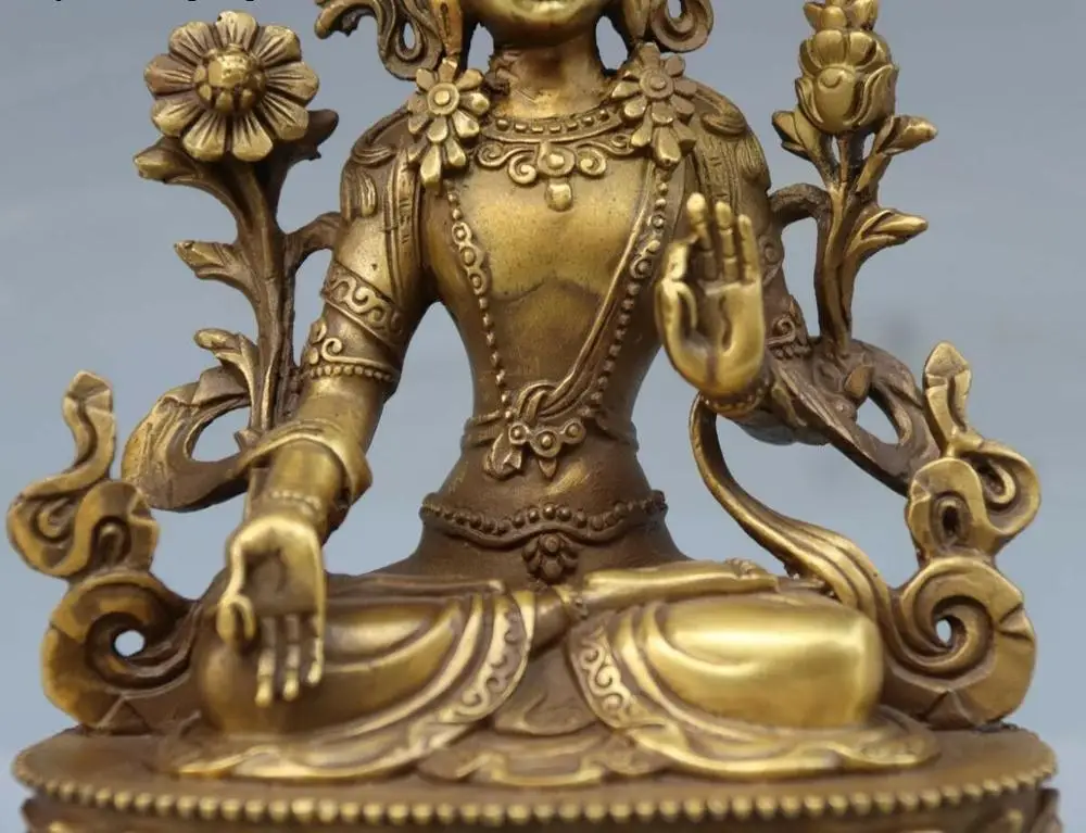 Китай храмовый медный латунный Kwan-Yin белый Tara Bodhisattva статуя божества Будды | Дом и