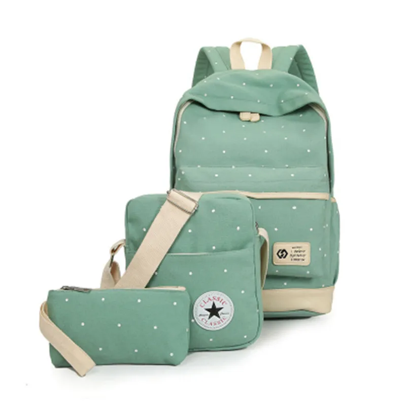 2019 New arrived wave dot Printing Women Backpack Set Teenage Girls School Bags Canvas Candy Color Bag For 3 Pieces | Багаж и сумки