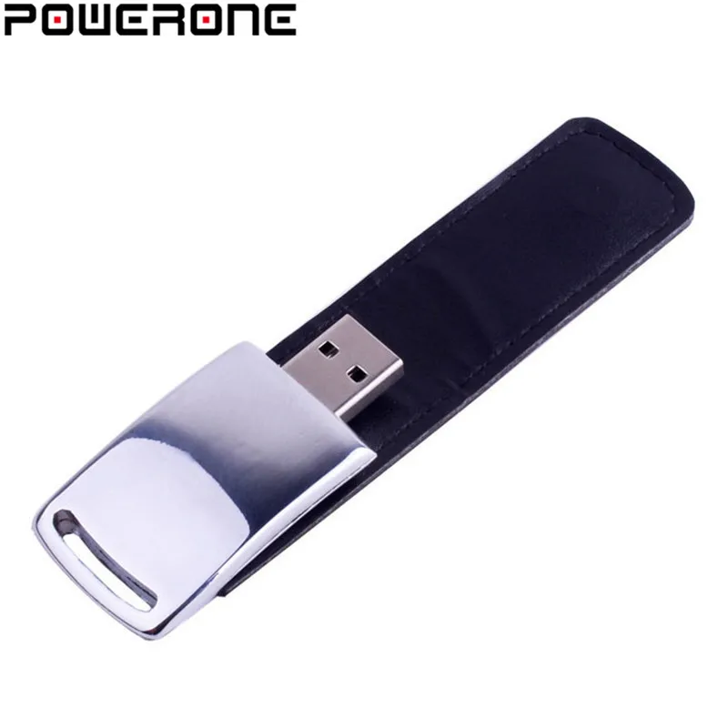 POWERONE, кожаный и металлический брелок, USB флеш-накопитель, флешка, модный креативный USB 2,0, карта памяти, 64 ГБ, 16 ГБ, 32 ГБ, 4 Гб, U диск