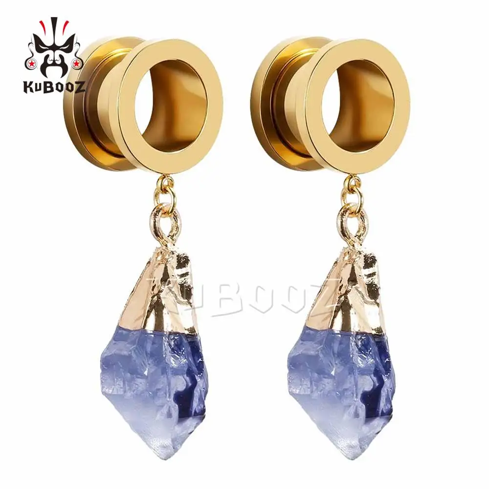 Style 2 KUBOOZ Висячие беруши пирсинг туннели Кристальные серьги-подвески ювелирные изделия для тела стальные серьги-винт расширитель для женщин модный подарок 2 шт - Окраска металла: Style 2