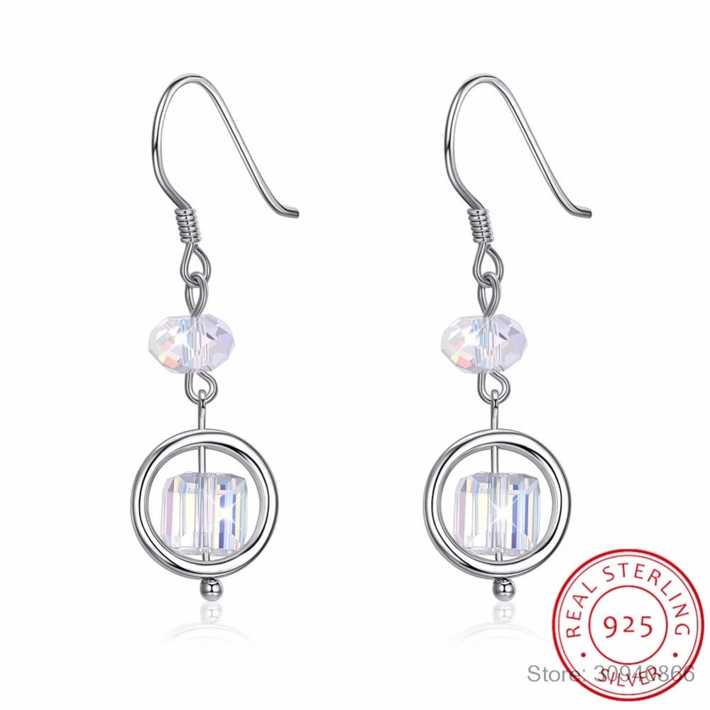 LEKANI Crystal 925 Sterling Silver Drop Earring Square Cube Dangle Fine Jewelry Gift Lady Brincos | Украшения и аксессуары