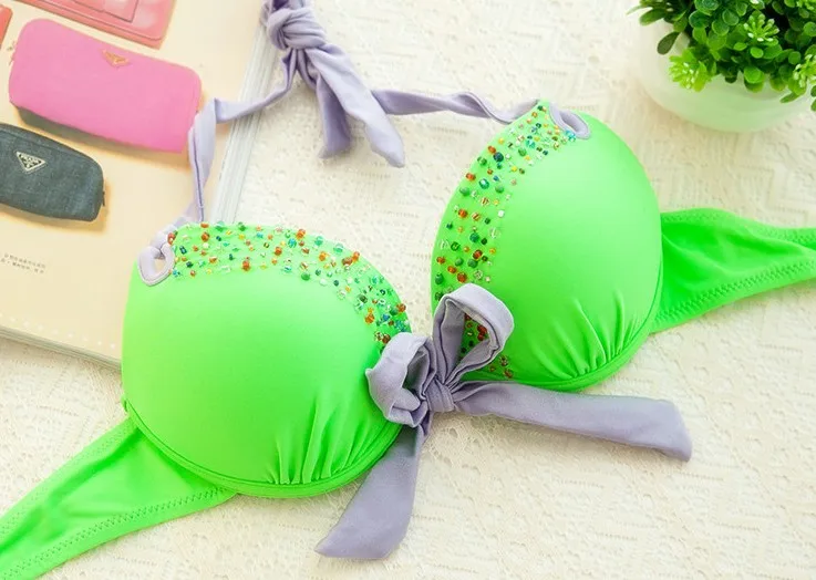 Зеленый топ с бретелькой через шею бикини Комплект V купальники Victoria's Secret Для