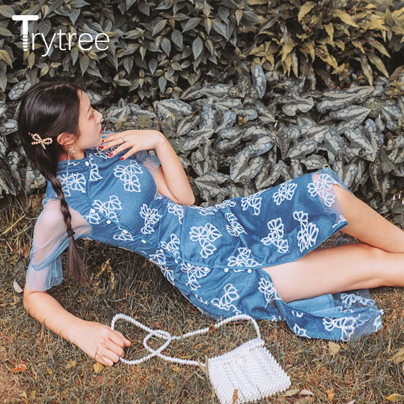 Женское платье футляр Trytree Повседневное до колена с цветочным принтом и