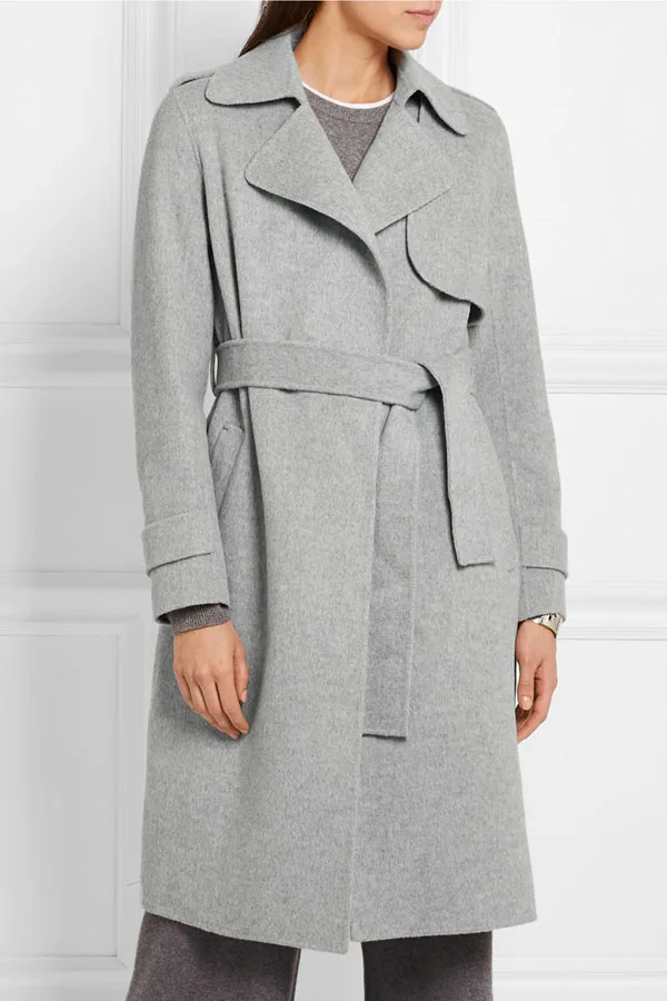 Manteau femme UK, весенне-зимнее женское модное классическое простое тонкое шерстяное пальто с поясом, женская верхняя одежда abrigos mujer - Цвет: Серый