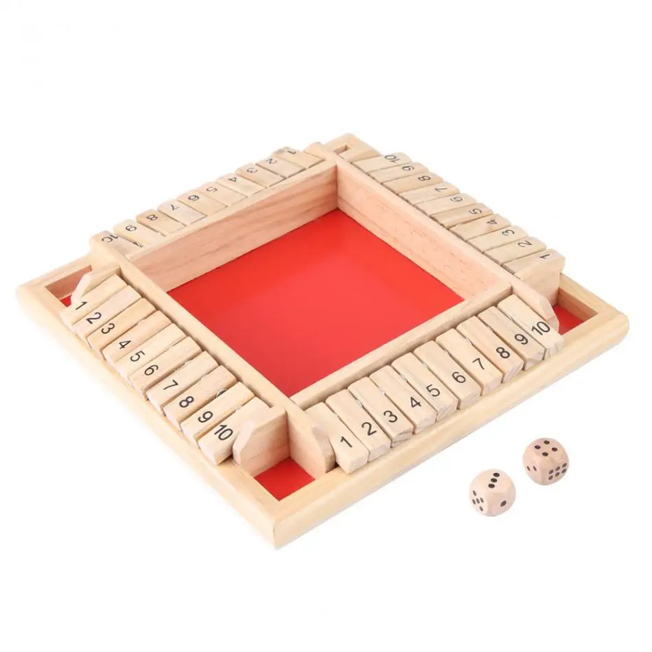 Настольная игра с играми Shut The Box набор 4-сторонних деревянных щитков и кубиков 10