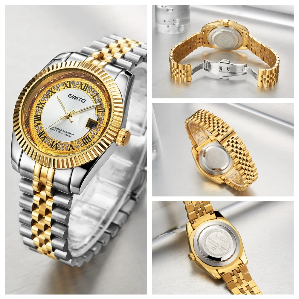 

GIMTO Top Brand Luxury Men Watch Gold Calendar Business Quartz Wristwatches Waterproof Male Sport Steel Clock Relogio Masculino