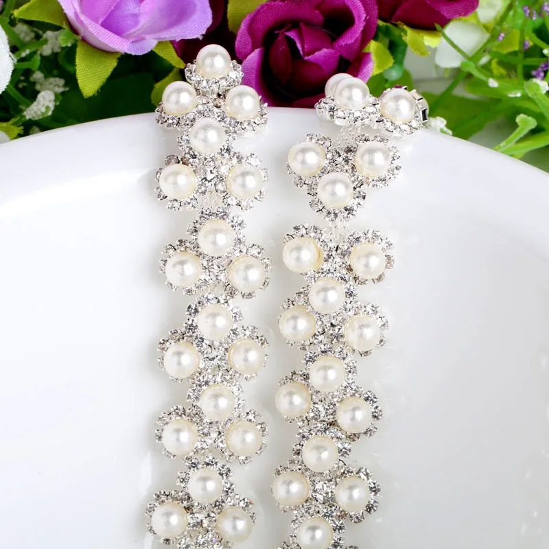 

Crystal Rhinestones Chain Silver Base Tirm DIY Wedding Dress Accessories Rhinestone Applique Chain