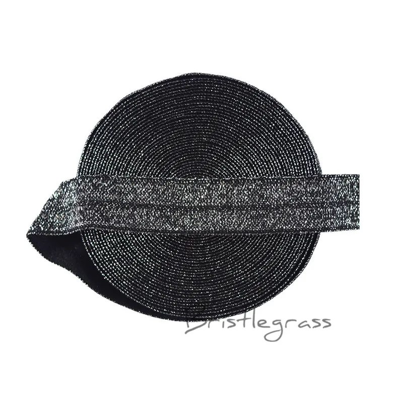Black BRISTLEGRASS 5 двор 5/" 1,5 см Цвета: золотистый, серебристый блеск враг внахлест резинки спандекс сатиновая Детская повязка на голову, повязка на голову, кружевные планки DIY Швейные - Цвет: Black