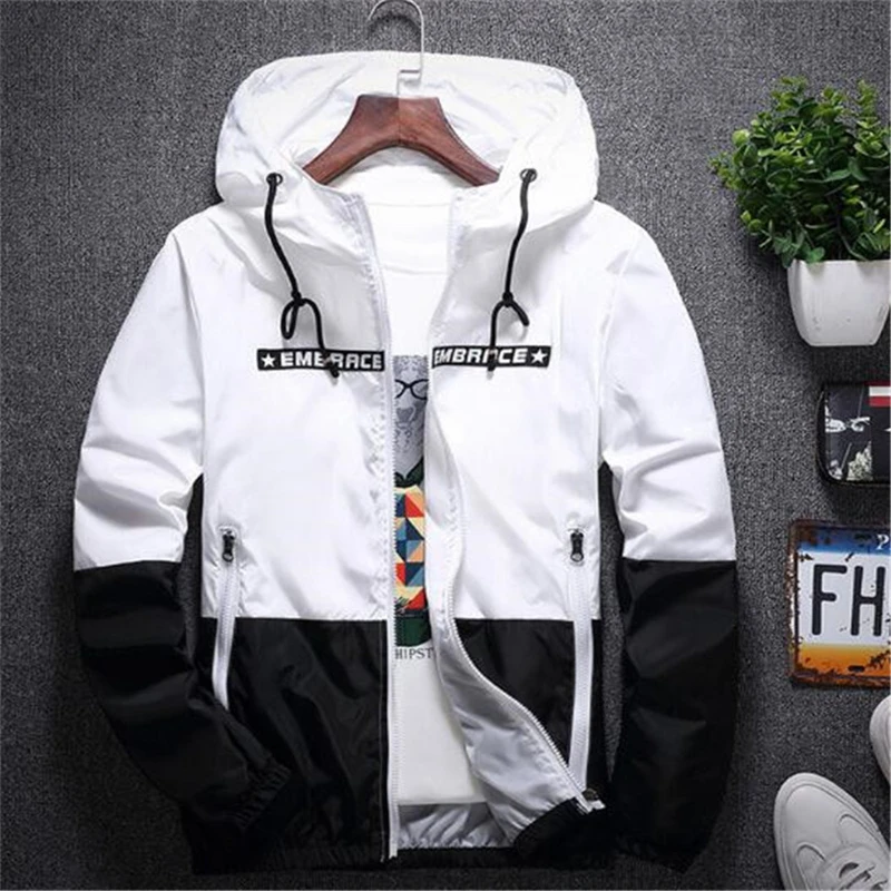 Uplzcoo Spring Autumn Bomber Hooded Jacket Men Casual Slim Patchwork Windbreaker Male Outwear Zipper Thin Coat 4XL JA270 | Мужская