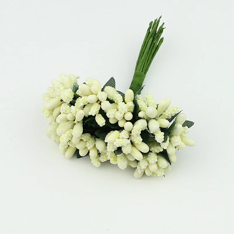 Cream 12 шт. искусственная тычинка, цветок, букет для свадебной коробки, скрапбукинг, украшение, сделай сам, венки, цветы - Цвет: Cream