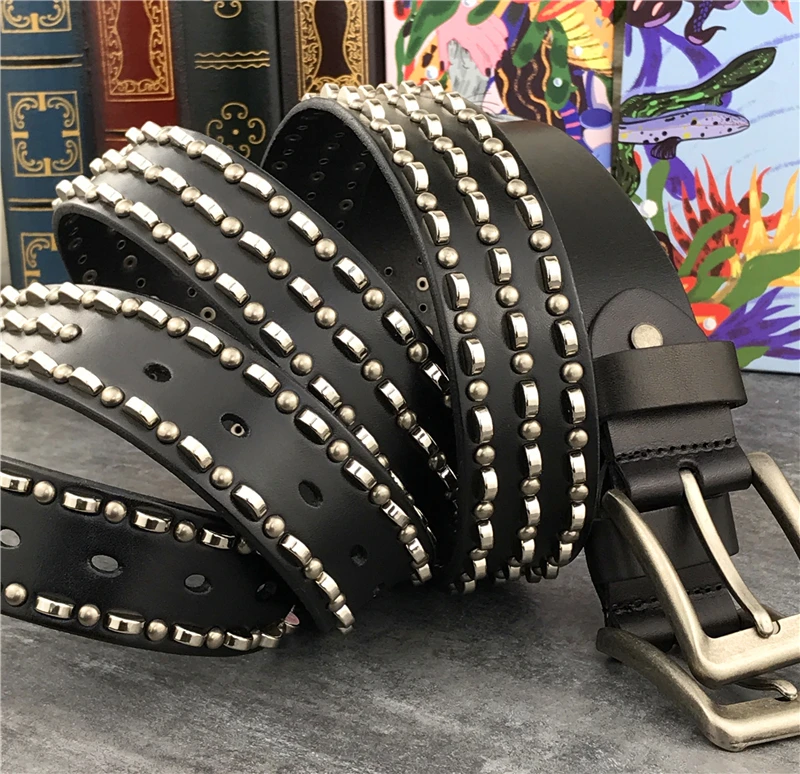 Мужской кожаный ремень с металлическими заклепками панк-рок-жеребец ковбойский