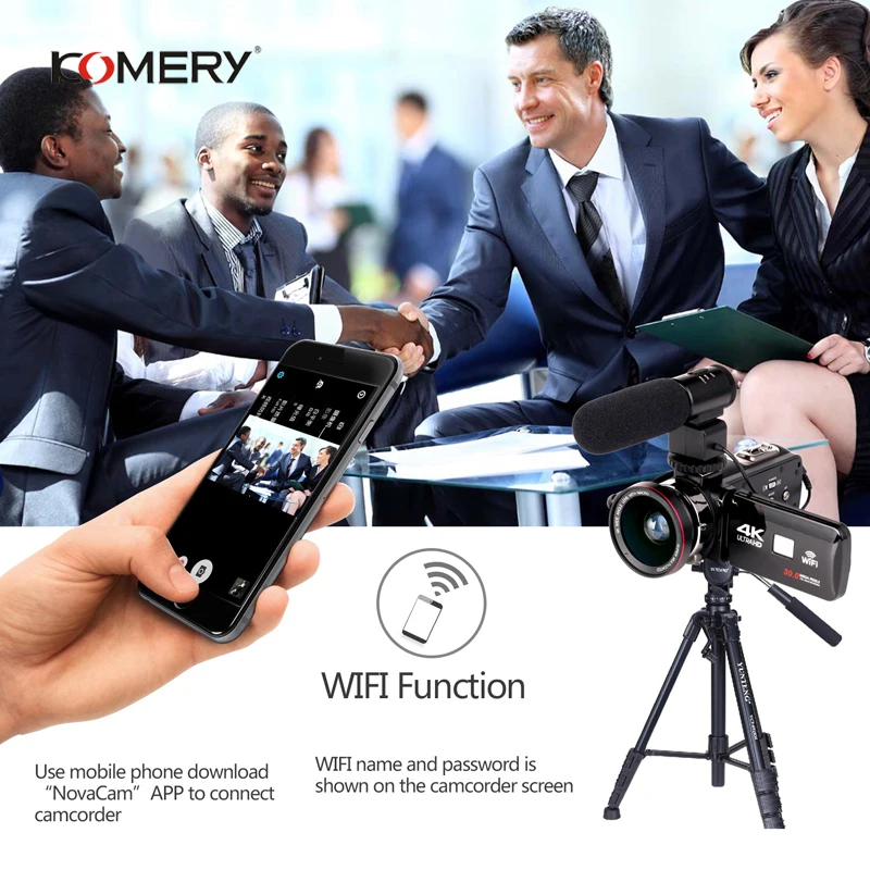 KOMERY 4K видеокамера с поддержкой Wi-Fi и функцией ночной съемки камера с покадровым видео 3,0 дюймов HD камера с сенсорным экраном