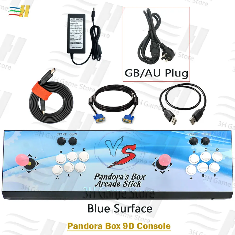 PB9d blue GB plug Pandora box 9d 2500 В 1 аркадная игровая консоль HDMI VGA выход full HD Поддержка 3d tekken игры usb можно подключить геймпад 3P 4P игры - Цвет: PB9d blue GB plug