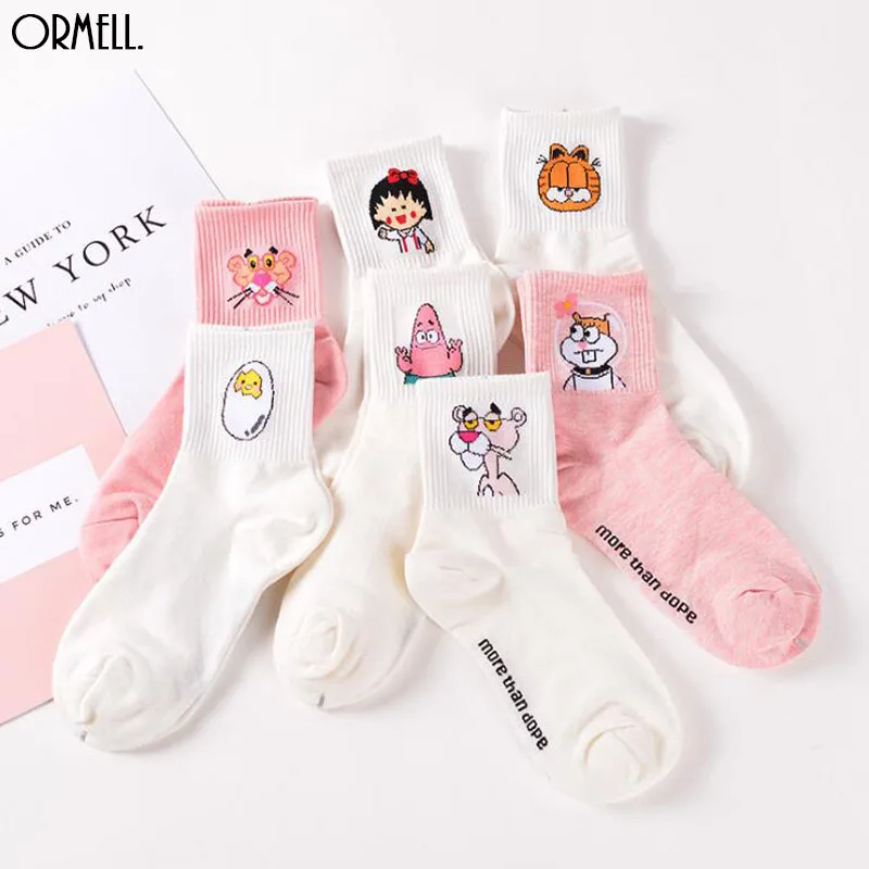Модные хлопковые носки с принтом розовой Пантеры для женщин на осень и зиму милые