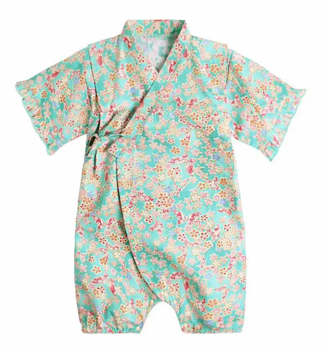 Bright green Кимоно детская одежда в японском стиле детская одежда для девочек Комбинезон Ретро Халат Форма одежда Пижама для младенцев цветочный костюм - Цвет: Bright green