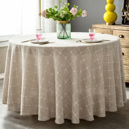 dark natural linen ROMANZO скатерть в клетку из хлопка и льна, круглая скатерть, свадебная, для отеля, банкета, декоративная ткань, для помещений, столовой, кухни, для улицы - Цвет: dark natural linen