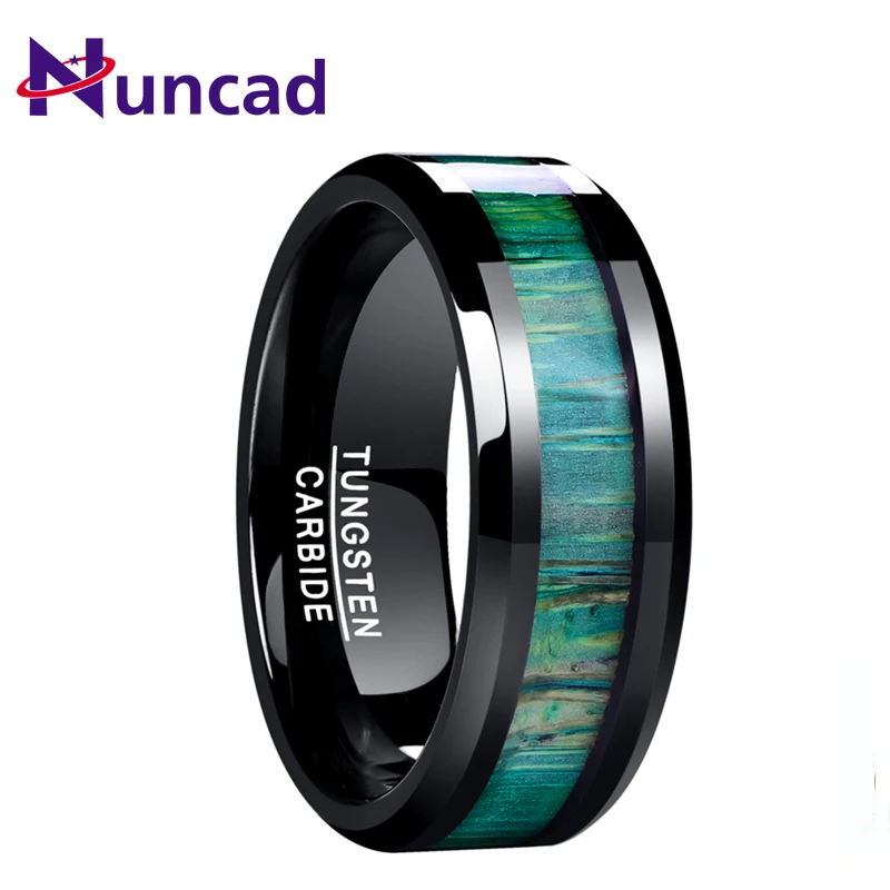 Мужское кольцо из карбида вольфрама NUNCAD 100% с зеленой деревянной полосой ширина 8