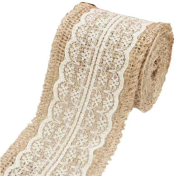 60mm 2 м джутовая Мешковина Hessian лента с кружевной отделкой рулон ленты Винтаж деревенский Рождество свадебное украшение ремесло DIY подарочная упаковка AA8032 - Цвет: 60mm