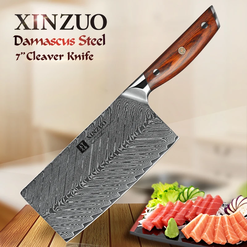 XINZUO 7 ''Кливер нож 67 слоев дамасской стали кухонные ножи Новое поступление нож для нарезки с высококачественной ручкой из розового дерева