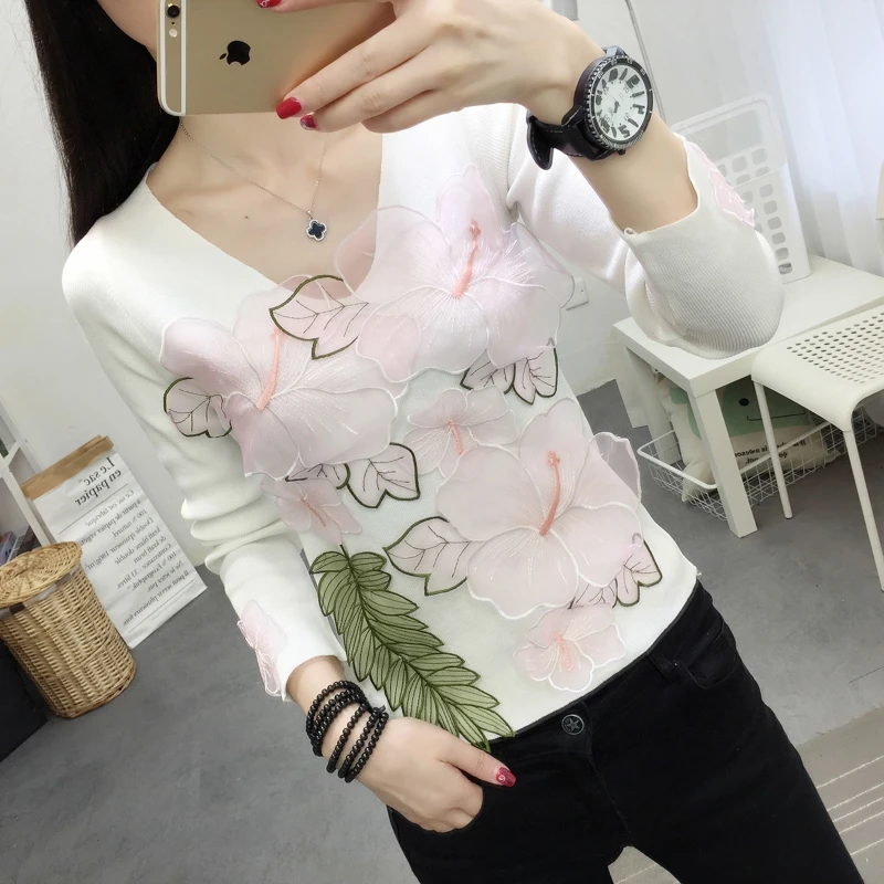 Новинка 2018 модный вязаный джемпер свитер большие пуловеры с цветочным принтом