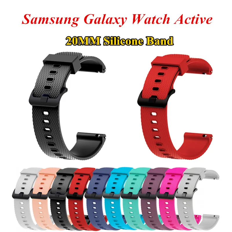 

Ремешок силиконовый спортивный для Samsung Galaxy Watch Active, сменный резиновый браслет с черной пряжкой для Galaxy Watch Active, 20 мм