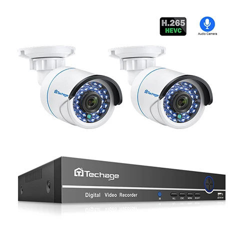 4CH NVR 2 Cameras Techage 4CH 1080P POE NVR система 4 шт. 2 шт. 2MP H.265 аудио запись PoE IP CCTV камера водонепроницаемый домашний комплект видеонаблюдения - Цвет: 4CH NVR 2 Cameras