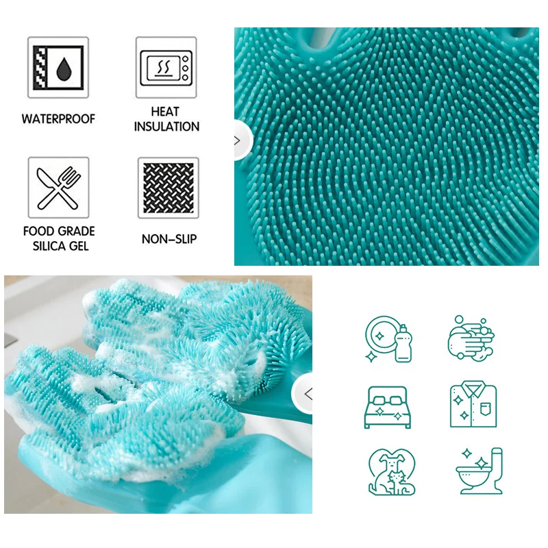Magic Reusable Silicone Cleaning Gloves Dishwashing Scrubber Heat Resistant Scrubbing Sponge Bristles for Washing Dish Kitchen | Дом и сад