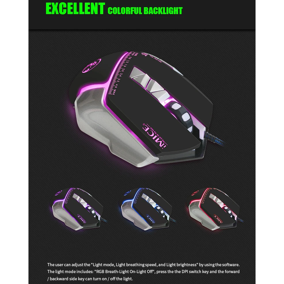 IMice игровая эргономичная USB мышь геймер Проводная с подсветкой провод кабель RGB