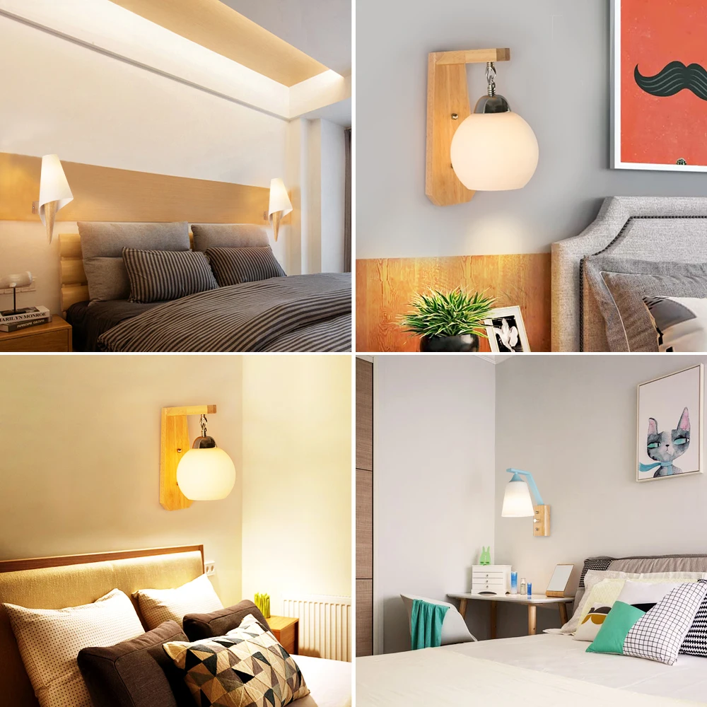 

Nordic Modern LED Stair Lights Wall Lamp E27 Bulb Wood Dining Room Bed Bathroom Sconce Mounted Interior Deco Bedroom Home Indoor