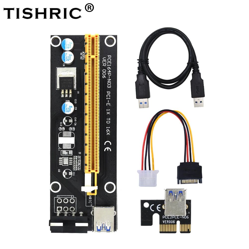 TISHRIC PCI-E расширитель pcie PCI Express Riser Card 1x к 16x USB 3 0 SATA 4Pin IDE Molex адаптер для майнинга Bitcion