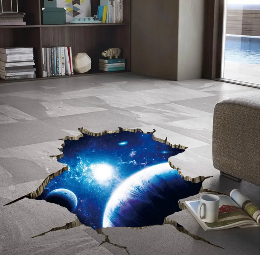 Космические Планеты 3D наклейки на стену для гостиной, спальни, напольные декоративные виниловые наклейки для домашнего декора