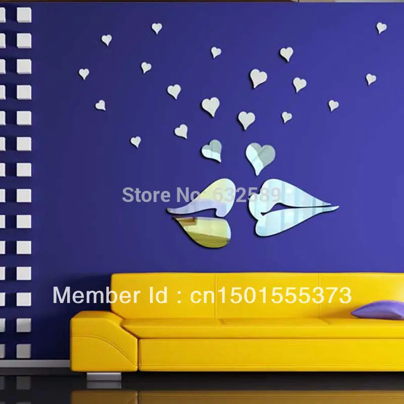 3D DIY Lover целующиеся настенное зеркало стикер стены украшения 1 мм толщиной ps