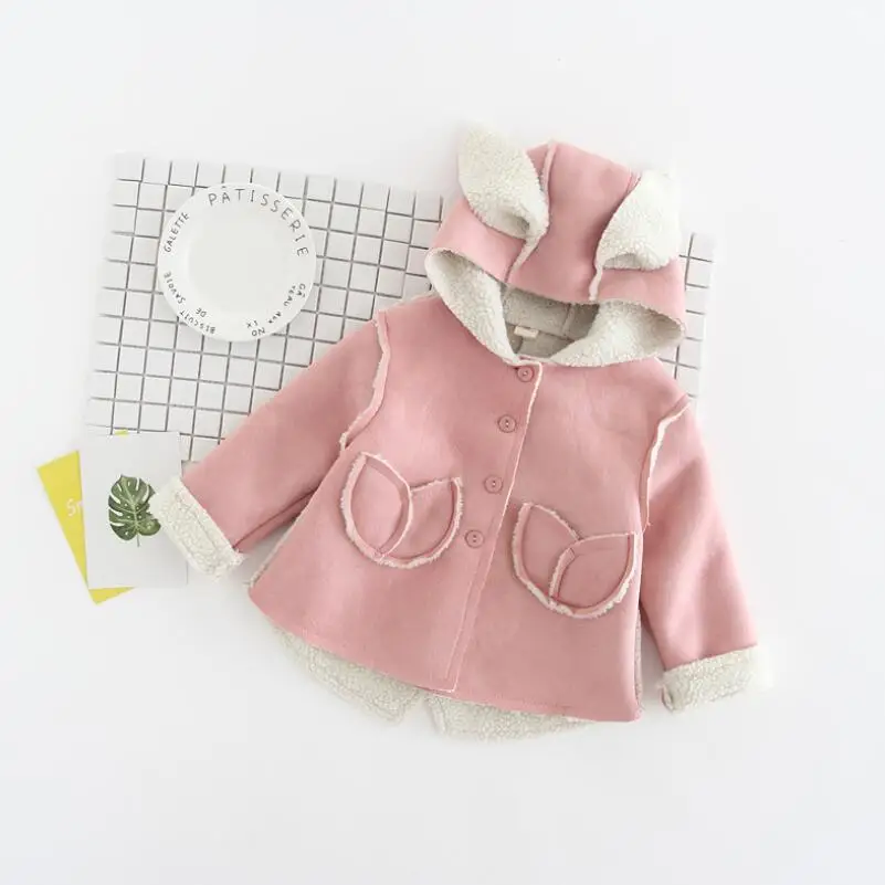 Cartoon Rabbit ears Children Coat Button Closure Hooded Jacket Outerwear Suede Fabric Coats Autumn Winter Kids Clothing | Детская одежда