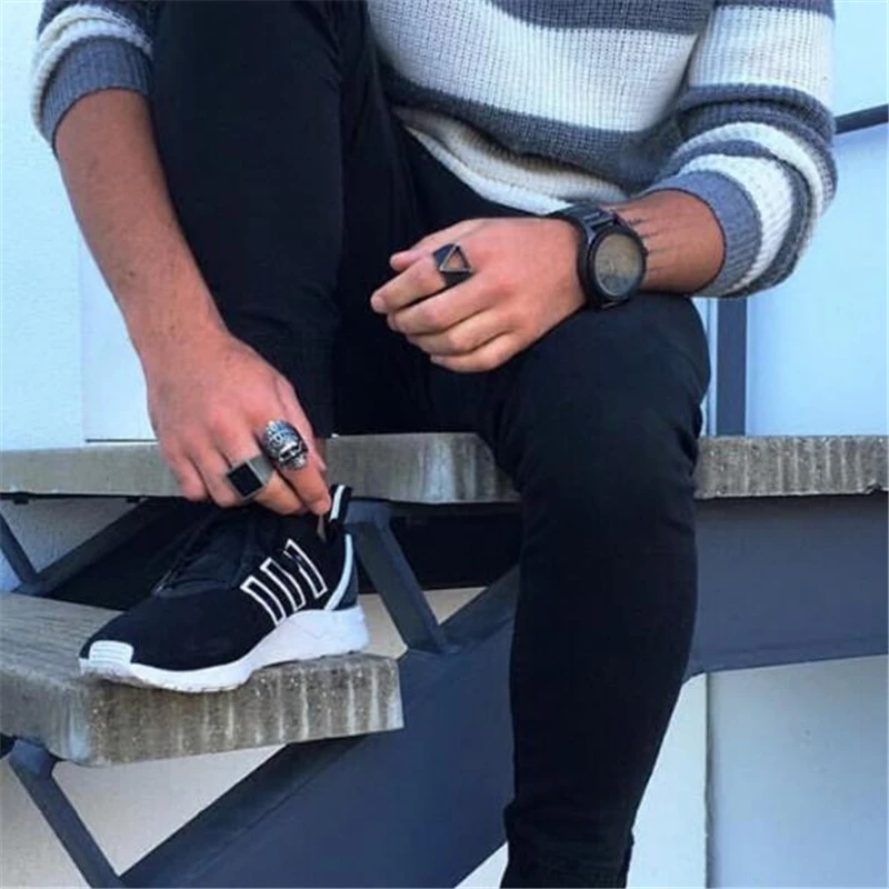 Мода 2017 г. черный цвет Нержавеющая сталь кольцо Геометрическая Титан Сталь