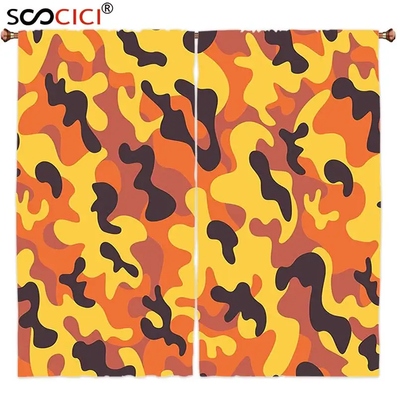 Занавески на окна 2 панели камуфляжные яркие цвета Ретро стиль камуфляж защита