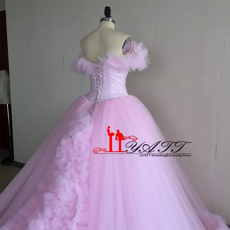 Real Photo Off The Shoulder Baby Pink Flowers Ball Gown Quinceanera Dresses 2017 Tulle Vestidos De 15 Anos Custom | Свадьбы и